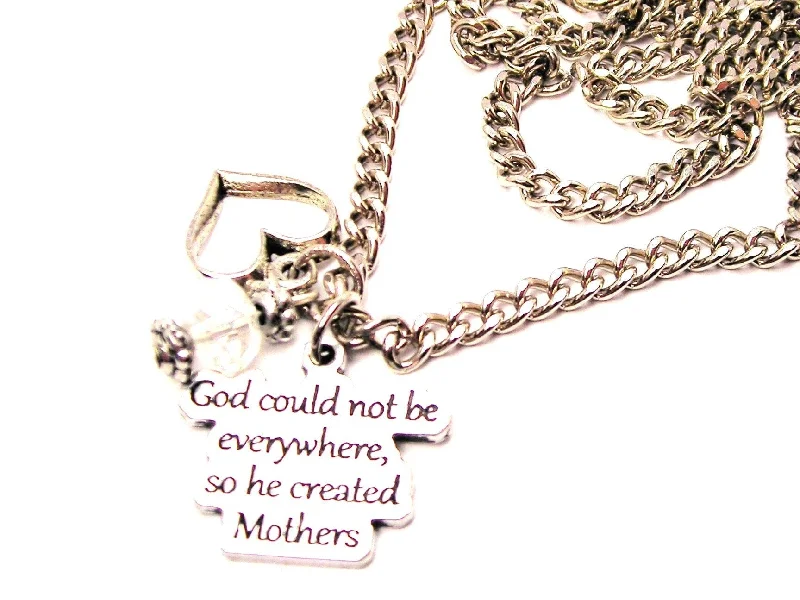 women's engraved necklaces-God Could Not Be Everywhere, So He Created Mothers Heart And Crystal Necklace