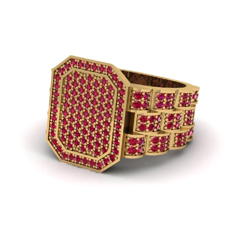 women's simple wedding rings-Ruby Regal Majesty Gold Men's Ring - Devin No. 10