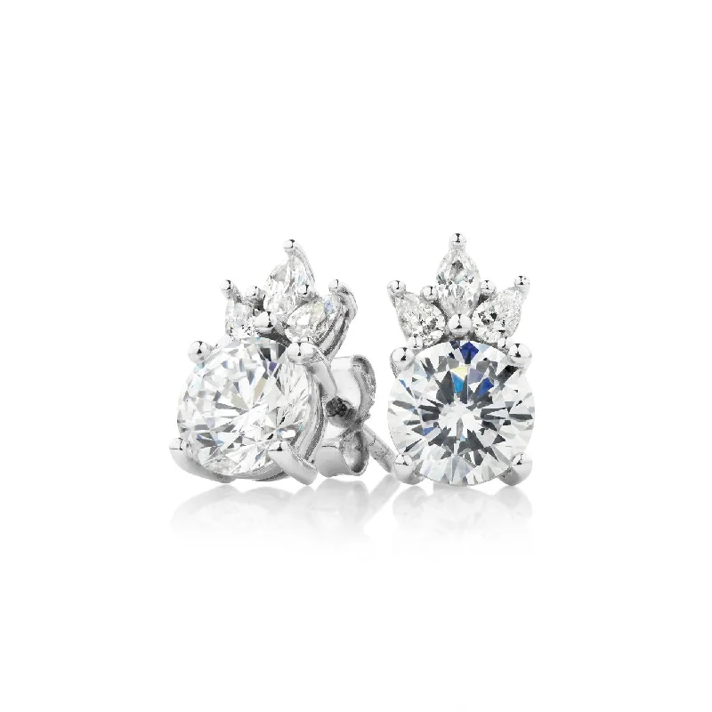 women's geometric earrings-Round Brilliant, Marquise and Pear stud earrings with 2.72 carats* of diamond simulants in 10 carat white gold