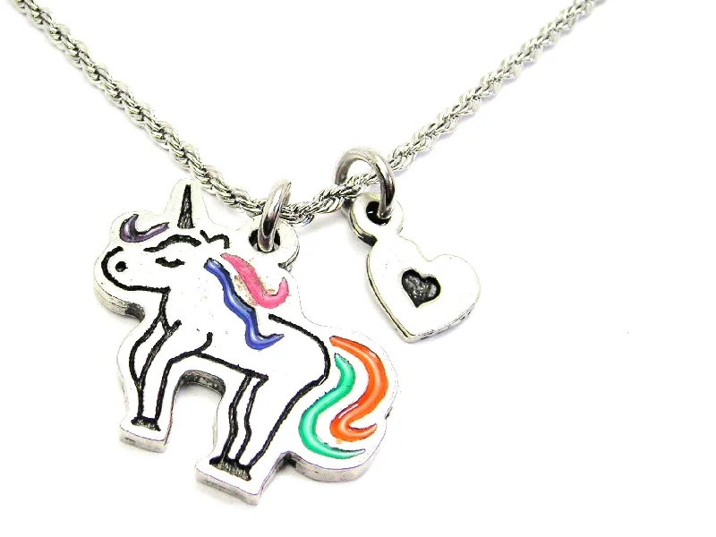 women's romantic necklaces-Unicorn With Rainbow Tail Charm Necklace