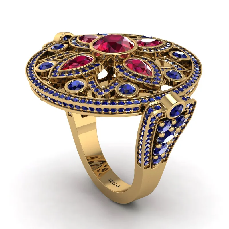 women's rose gold rings-Ruby Vintage Art Deco Filigree Bezel Ring - Matilda No. 70