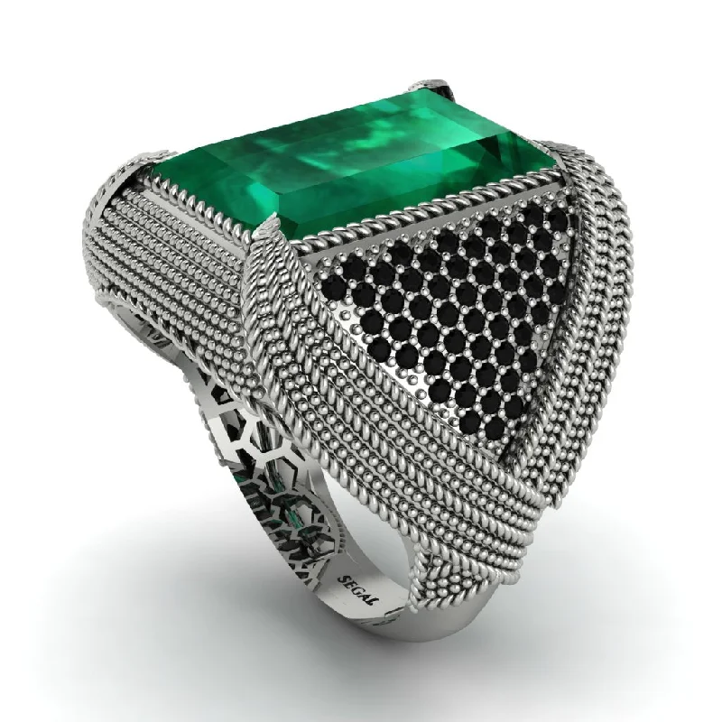 women's romantic engagement rings-Baguette Emerald Majestic Men's Fashion Ring - Flynn No. 36