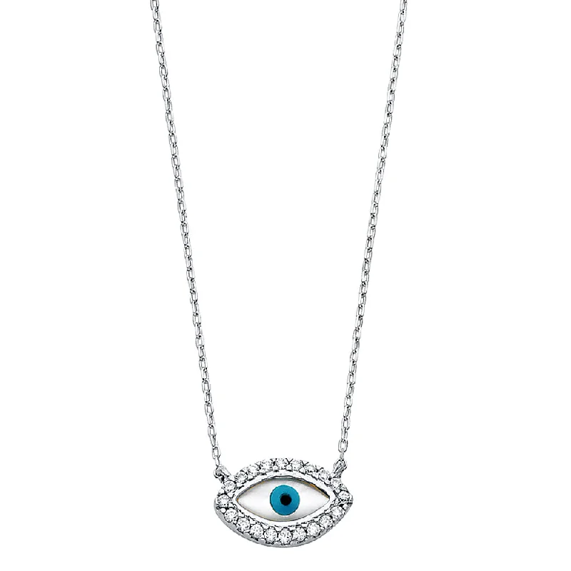 women's layered silver necklaces-14K CZ EVIL EYE NECKLACE