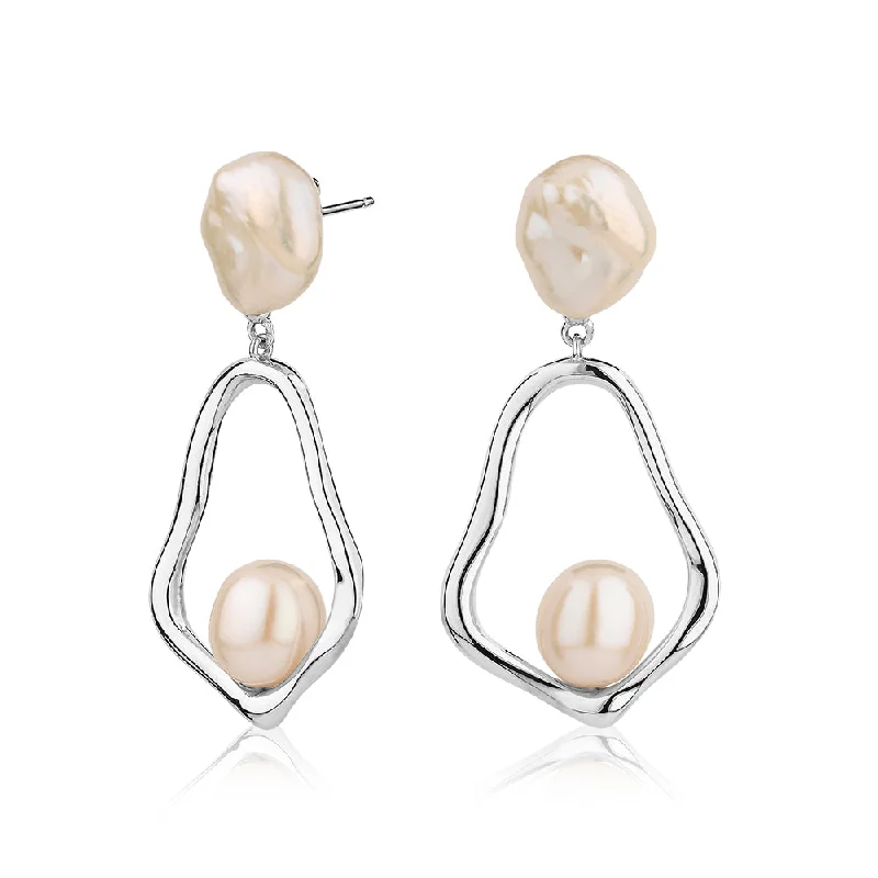 women's elegant drop earrings-Cultured freshwater pearl drop earrings in sterling silver