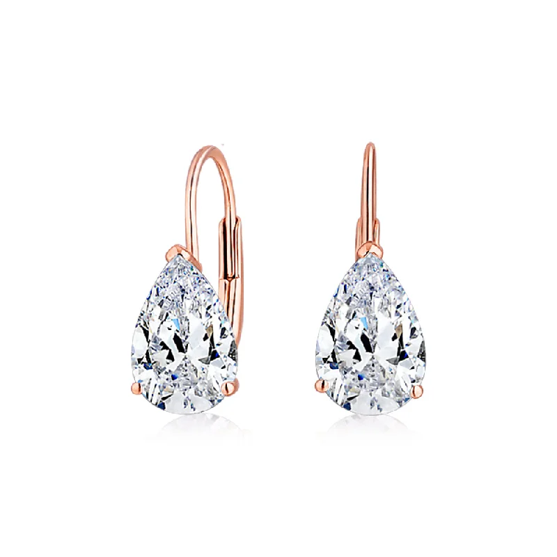 women's celestial earrings-Pear drop earrings with 2 carats* of diamond simulants in 10 carat rose gold