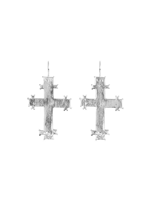 women's bold earrings-Byzantine Cross Earrings