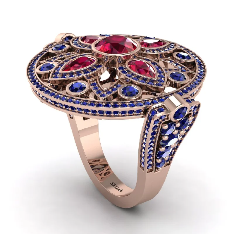 women's sapphire rings-Ruby Vintage Art Deco Filigree Bezel Ring - Matilda No. 71