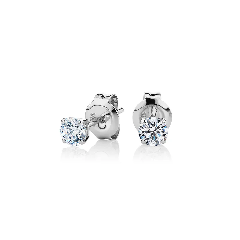 women's heart-shaped earrings-Round Brilliant stud earrings with 0.5 carats* of diamond simulants in 10 carat white gold