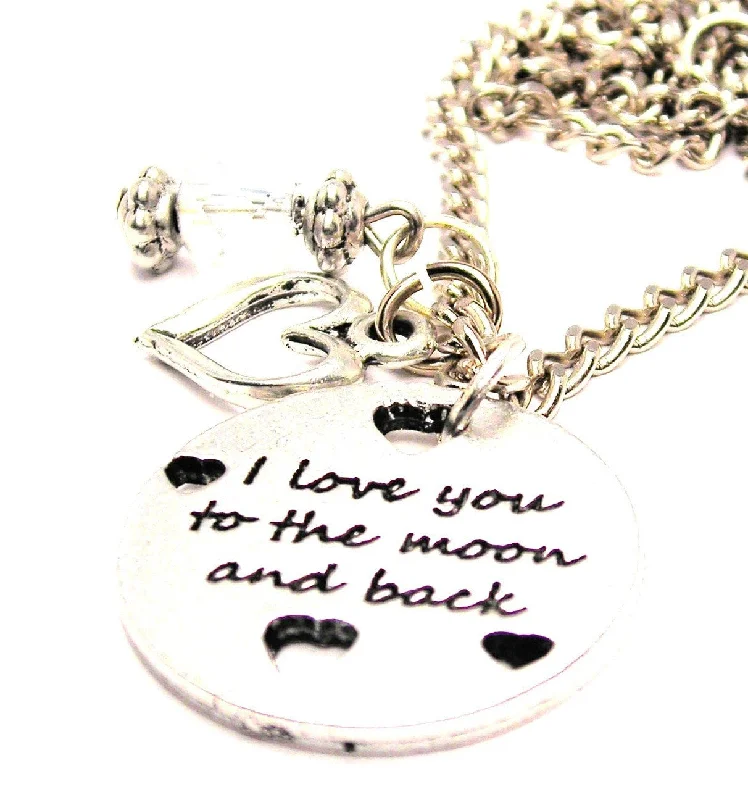 women's two-tone necklaces-I Love You To The Moon And Back With Hearts Necklace with Small Heart