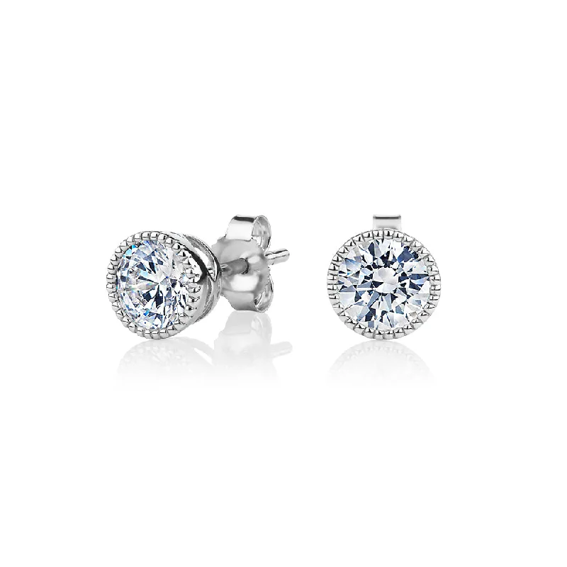 women's vintage earrings-Round Brilliant stud earrings with 1.32 carats* of diamond simulants in 10 carat white gold