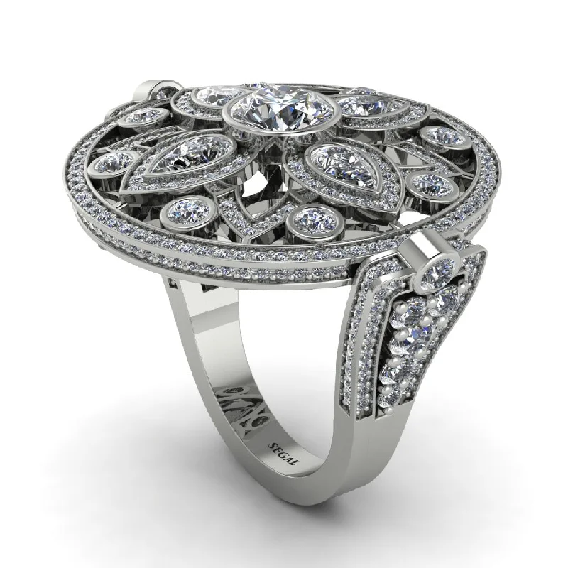 women's twist band rings-Diamond Vintage Art Deco Filigree Bezel Ring - Matilda No. 3