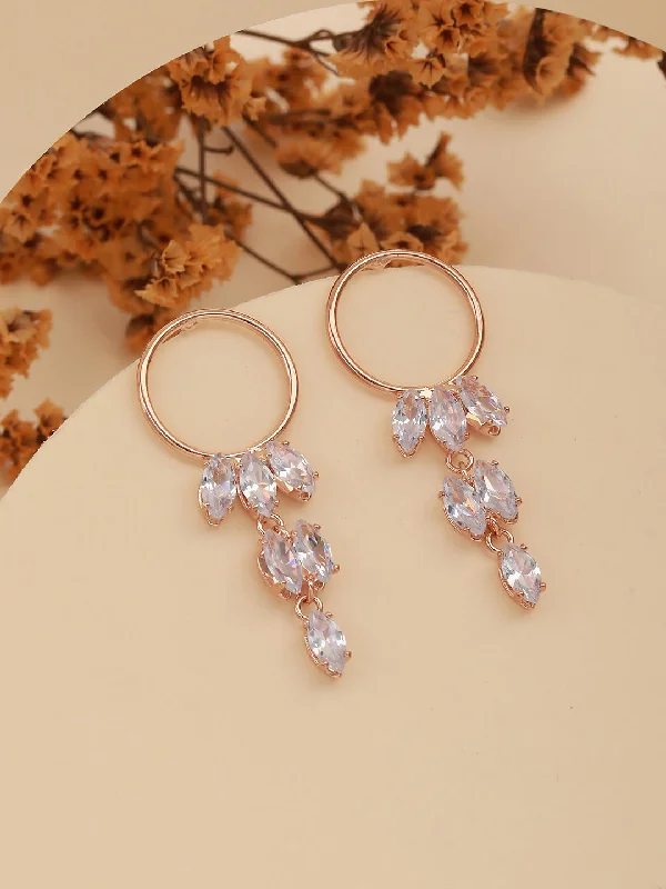 women's minimalist stud earrings-JAZZ AND SIZZLE Rose Gold-Plated CZ Studded Contemporary Hoop Earrings