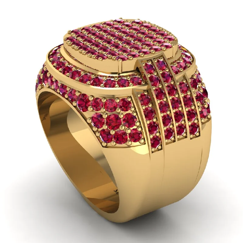 women's classic solitaire rings-Natural Ruby 14K Gold Multi-Tier Men's Pave Ring   - Robin No. 10