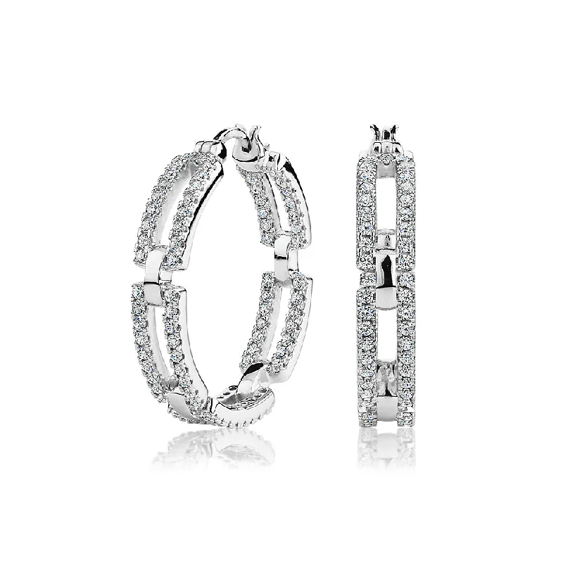 women's silver dangly earrings-Round Brilliant hoop earrings with 1.66 carats* of diamond simulants in sterling silver