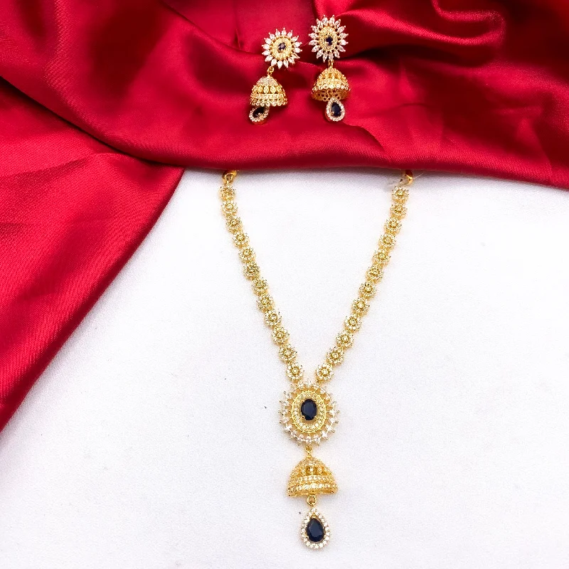 women's luxury necklaces-Elegant White and Blue Zircon (CZ) Stone Necklace with Jhumka Pendant