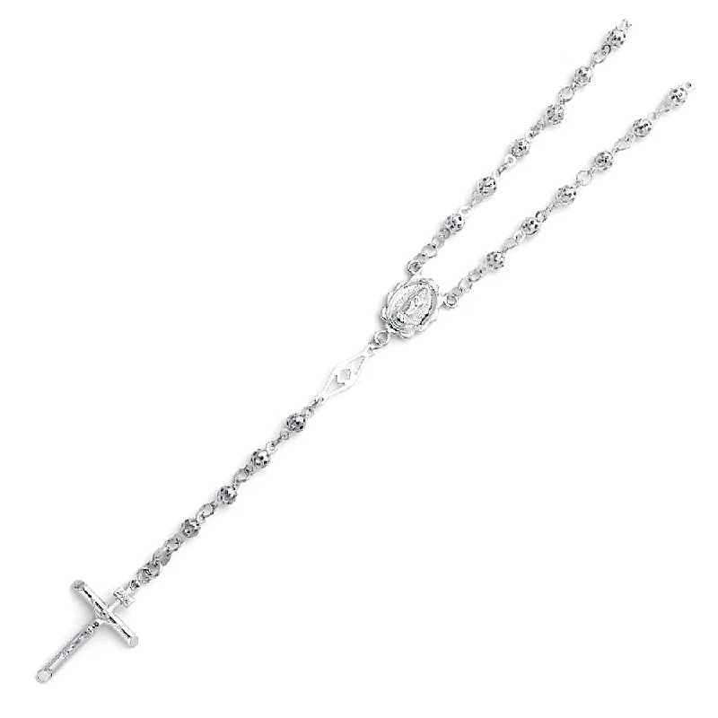 women's stylish pendant chain necklaces-14K WHITE GOLD 4MM BALL ROSARY NECKLACE