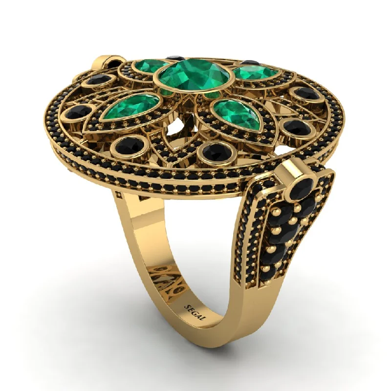 women's trendy rings-Emerald Vintage Art Deco Filigree Bezel Ring - Matilda No. 34