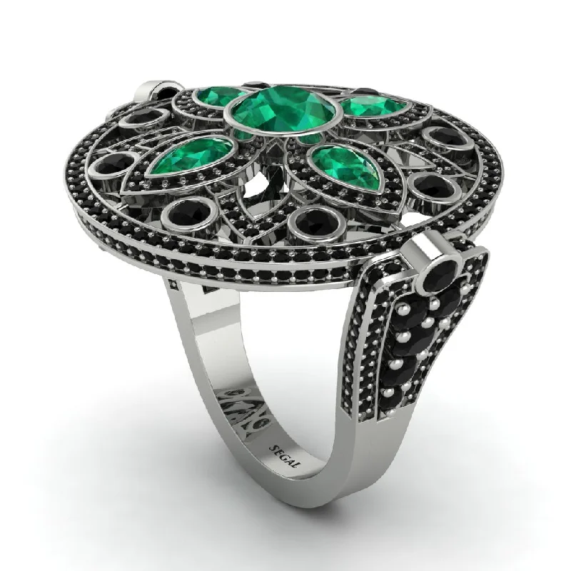 women's twist design rings-Emerald Vintage Art Deco Filigree Bezel Ring - Matilda No. 36