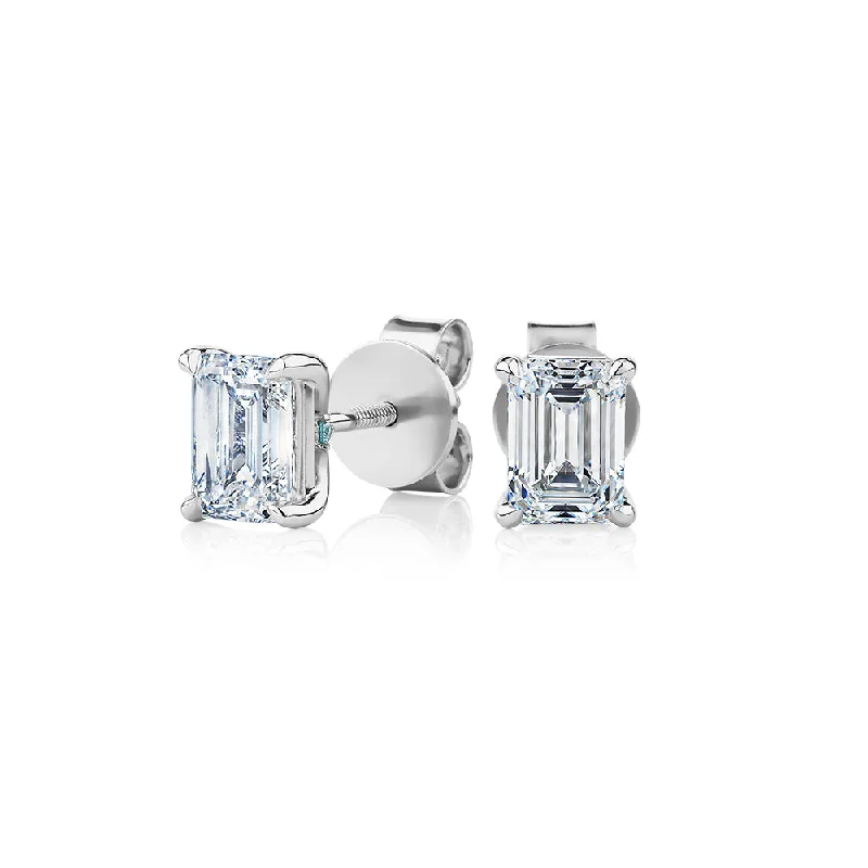 women's high-end earrings-Premium Certified Lab-Grown Diamond, 1.40 carat TW emerald cut stud earrings in 14 carat white gold