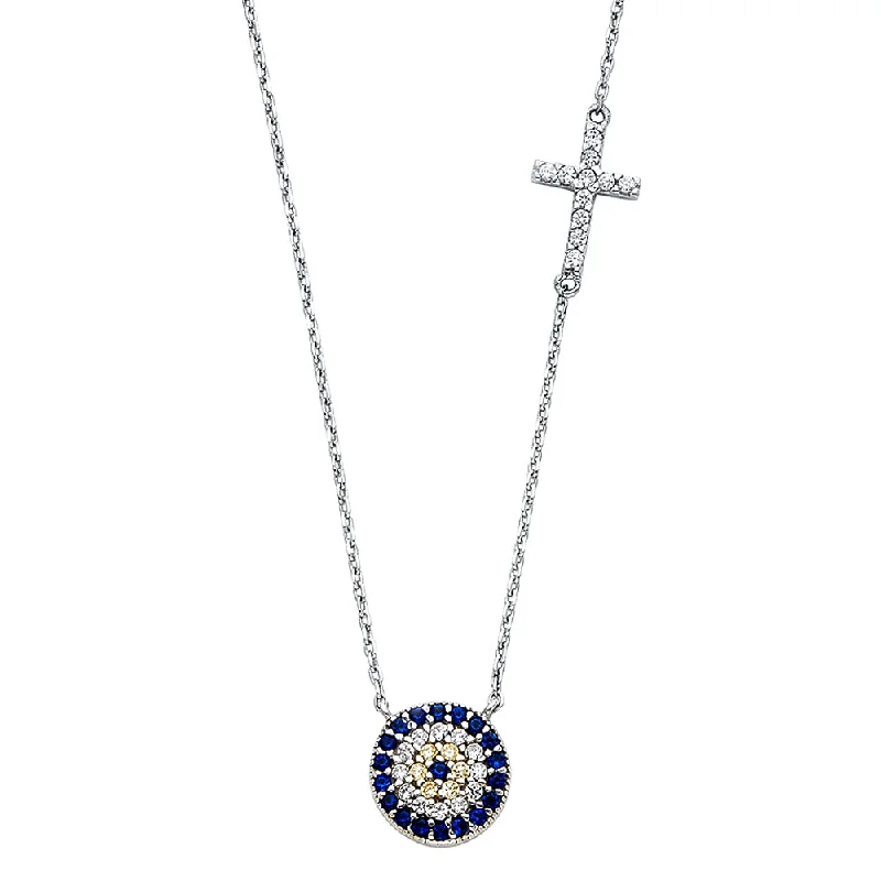 women's classic chain necklaces-14K EVIL EYE & CROSS NECKLACE