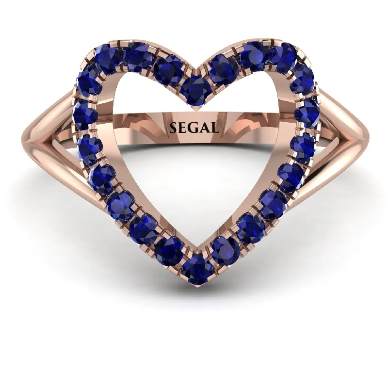 women's mixed-metal rings-Split Shank Heart Sapphire Ring - Delaney No. 14