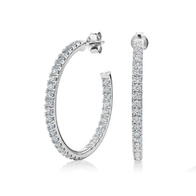 women's trendy hoop earrings-Round Brilliant hoop earrings with 2 carats* of diamond simulants in sterling silver