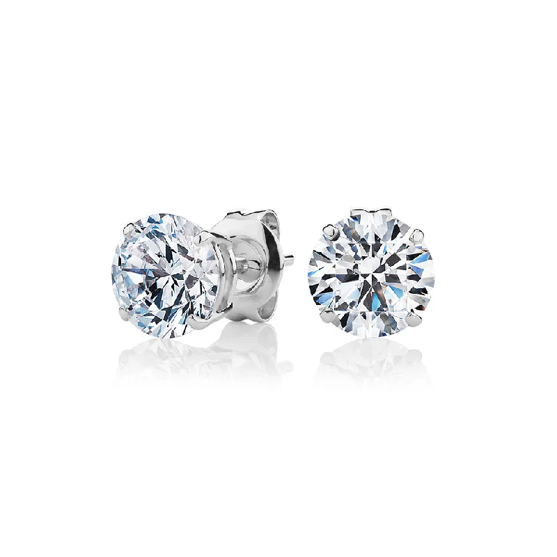 women's small hoop earrings-Round Brilliant stud earrings with 2.5 carats* of diamond simulants in 10 carat white gold