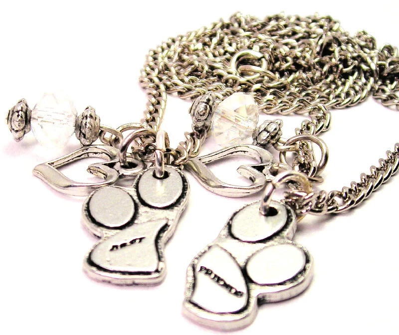 women's modern gold necklaces-Set Of 2 Best Friends Paw Prints Necklace with Small Heart