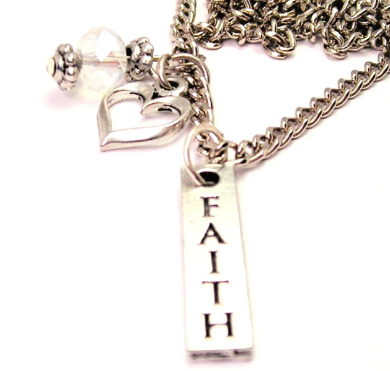 women's spiritual necklaces-Faith Long Tab Necklace with Small Heart