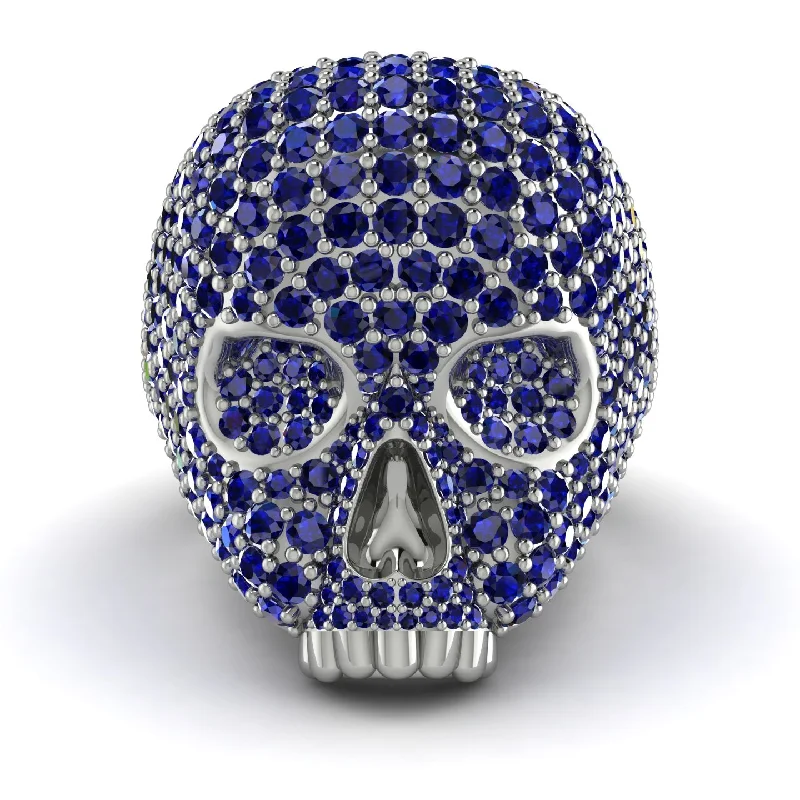 women's vintage rings-Sapphire-Encrusted Skull Men's Fashion Ring - Jules No. 15