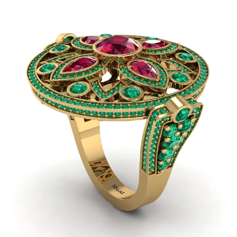 women's cushion-cut rings-Ruby Vintage Art Deco Filigree Bezel Ring - Matilda No. 25