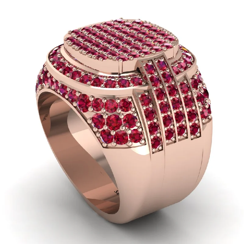 women's multi-colored gemstone rings-Natural Ruby 14K Gold Multi-Tier Men's Pave Ring   - Robin No. 11