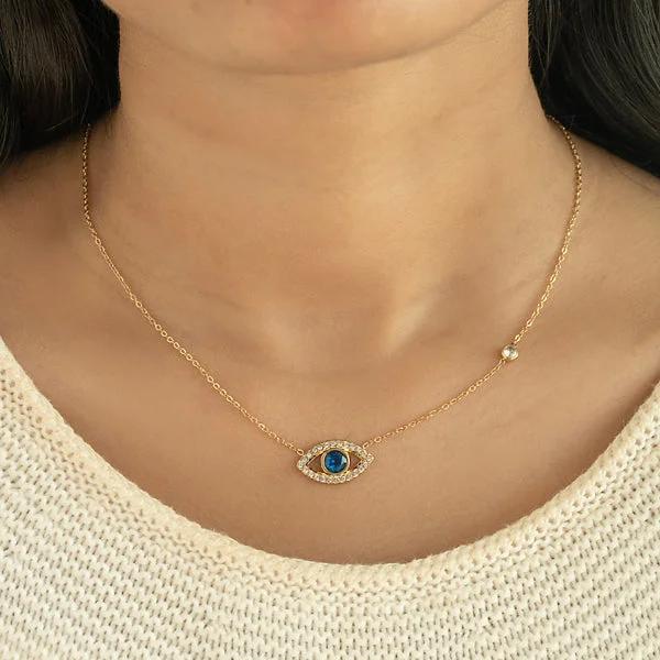 women's layered necklaces-Dainty Evil Eye Studded Necklace