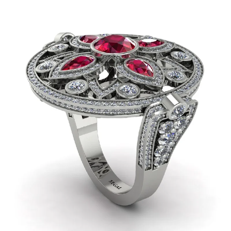 women's statement gemstone rings-Ruby Vintage Art Deco Filigree Bezel Ring - Matilda No. 12