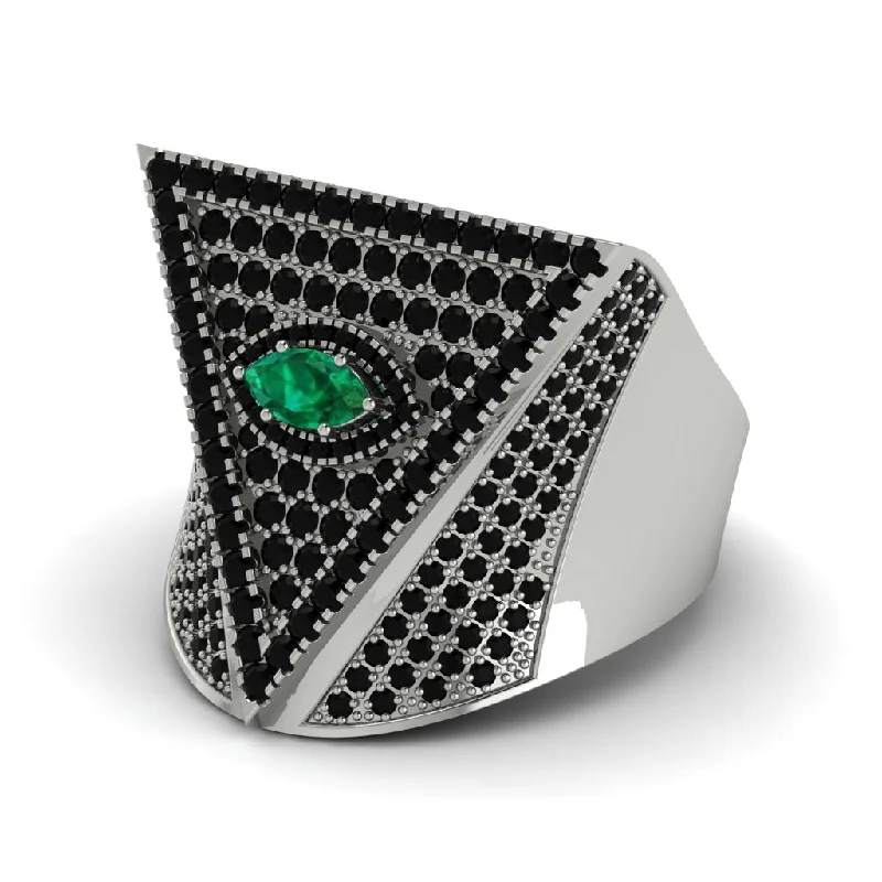 women's zodiac rings-Emerald Eye Of Providence Men's Illuminati Ring - Arden No. 36