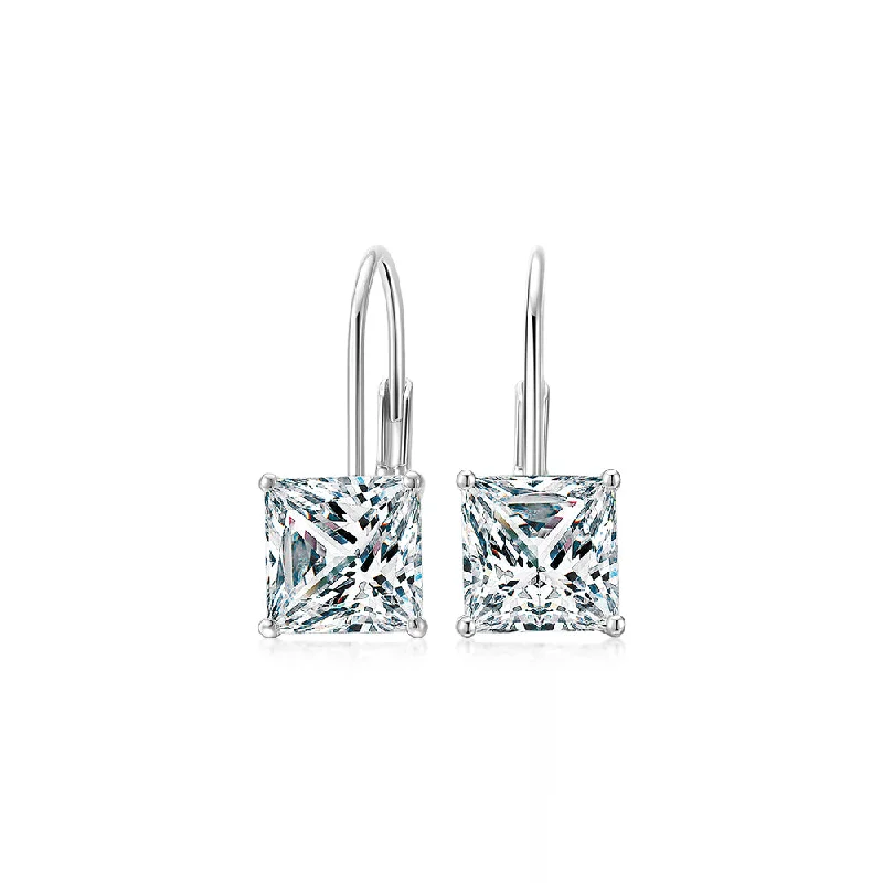 women's designer earrings-Princess Cut drop earrings with 2 carats* of diamond simulants in 10 carat white gold