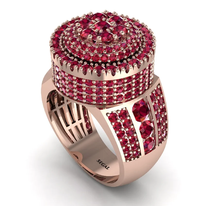 women's wedding rings-Round Ruby Mens Luxury Ring - Chris No. 56