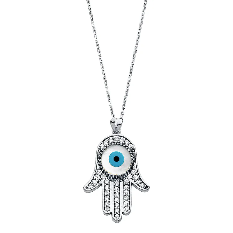 women's romantic necklaces-14K EVIL EYE HAMSA NECKLACE