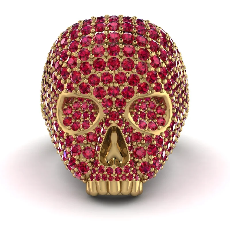 women's diamond rings-Ruby-Encrusted Skull Men's Fashion Ring - Jules No. 10