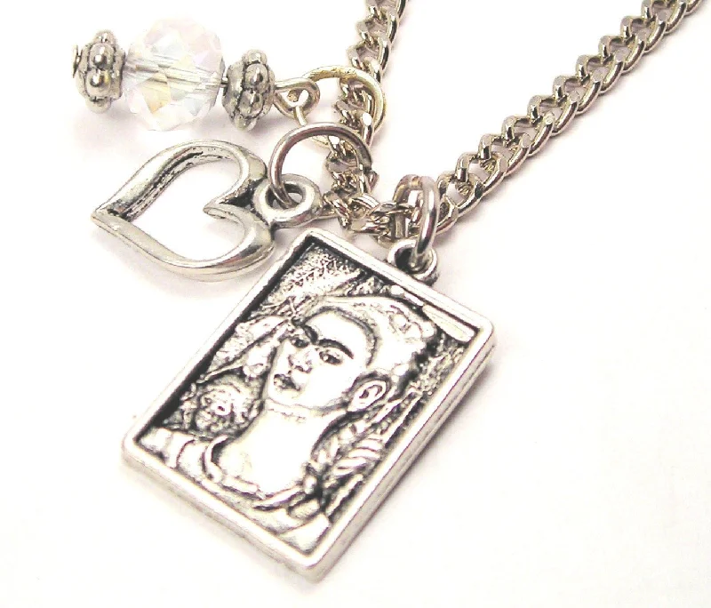 women's moonstone pendant necklaces-Frida Kahlo Necklace with Small Heart