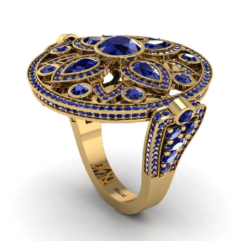 women's statement rings-Sapphire Vintage Art Deco Filigree Bezel Ring - Matilda No. 73