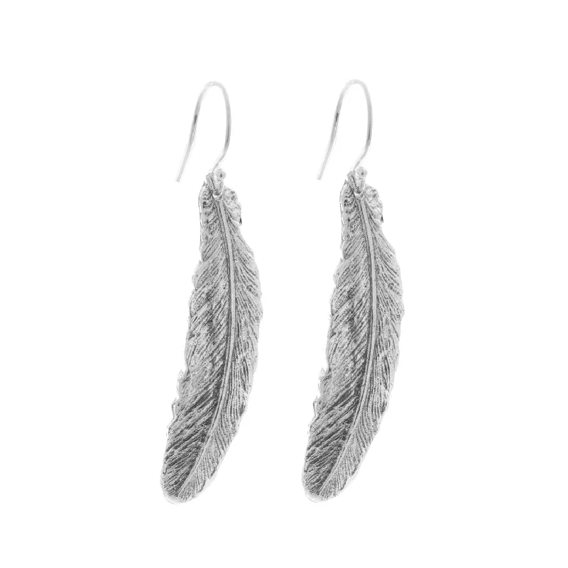 women's silver earrings-Feather Earrings