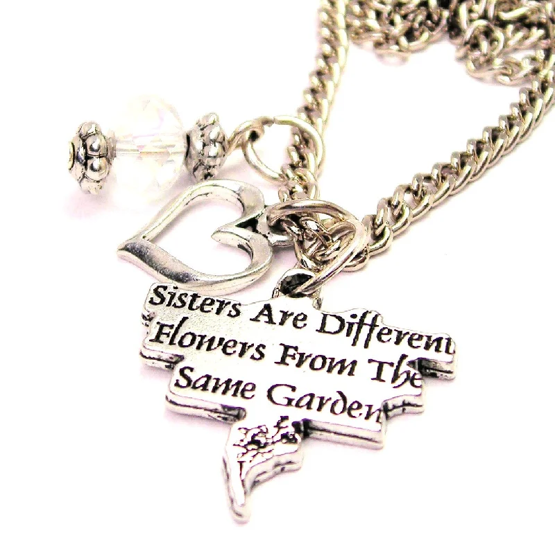 women's classic necklaces-Sisters Are Different Flowers From The Same Garden Necklace with Small Heart