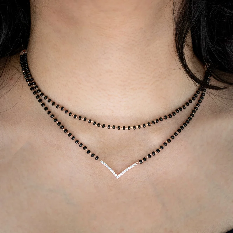 women's silver necklaces-V Shaped Layered Mangalsutra Necklace