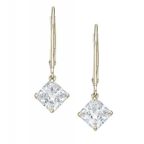 women's opal earrings-Princess Cut drop earrings with 2 carats* of diamond simulants in 10 carat yellow gold