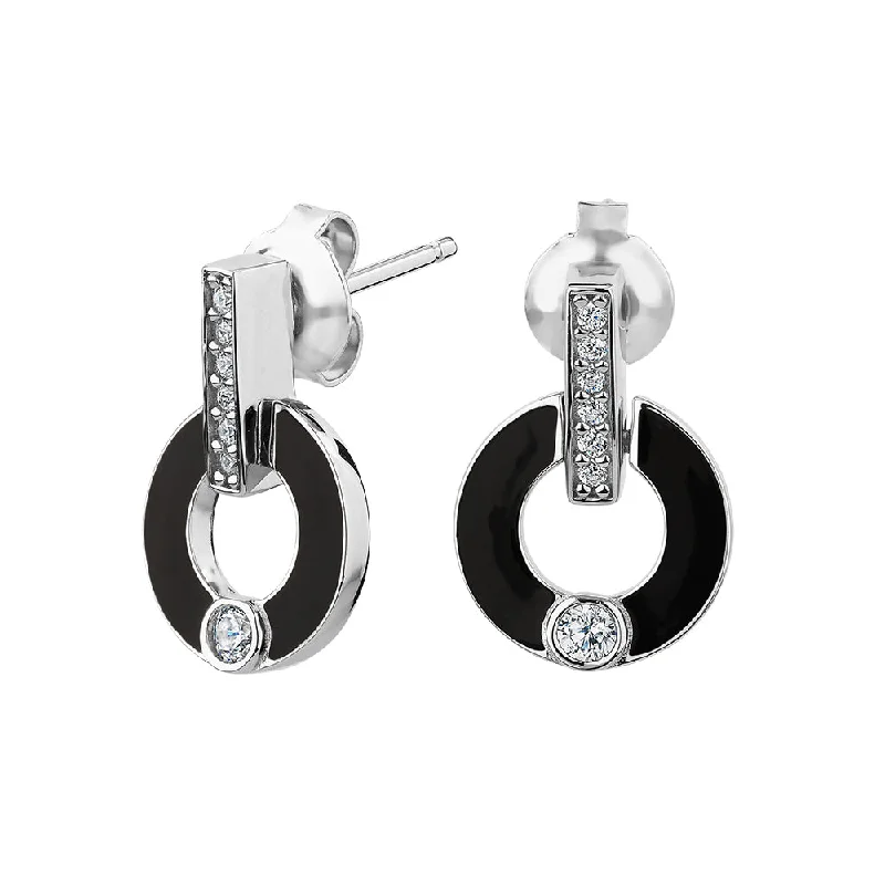 women's gold hoop earrings-Round Brilliant drop earrings with 0.23 carats* of diamond simulants in black enamel and sterling silver