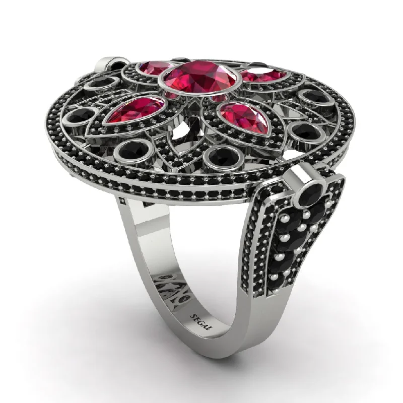 women's luxury engagement rings-Ruby Vintage Art Deco Filigree Bezel Ring - Matilda No. 42