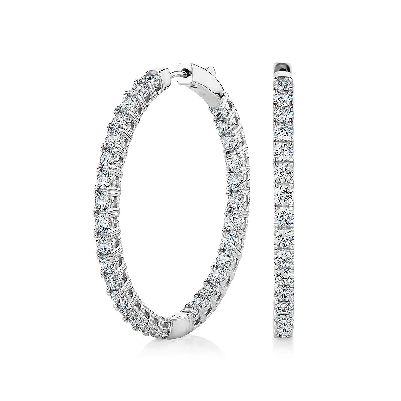 women's boho earrings-Round Brilliant hoop earrings with 6.60 carats* of diamond simulants in sterling silver