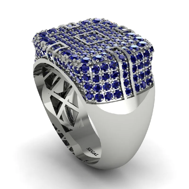 women's twist band rings-Sapphire Men's Geometric Grid Ring - Pat No. 15