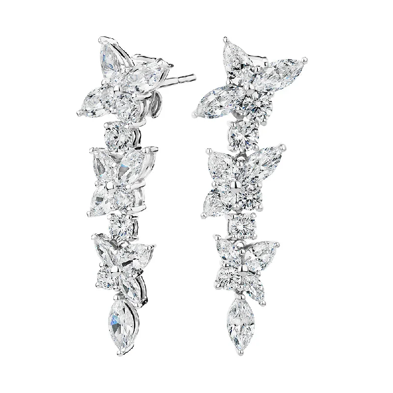 women's geometric design earrings-Marquise and Round Brilliant fancy earrings with 5.26 carats* of diamond simulants in sterling silver